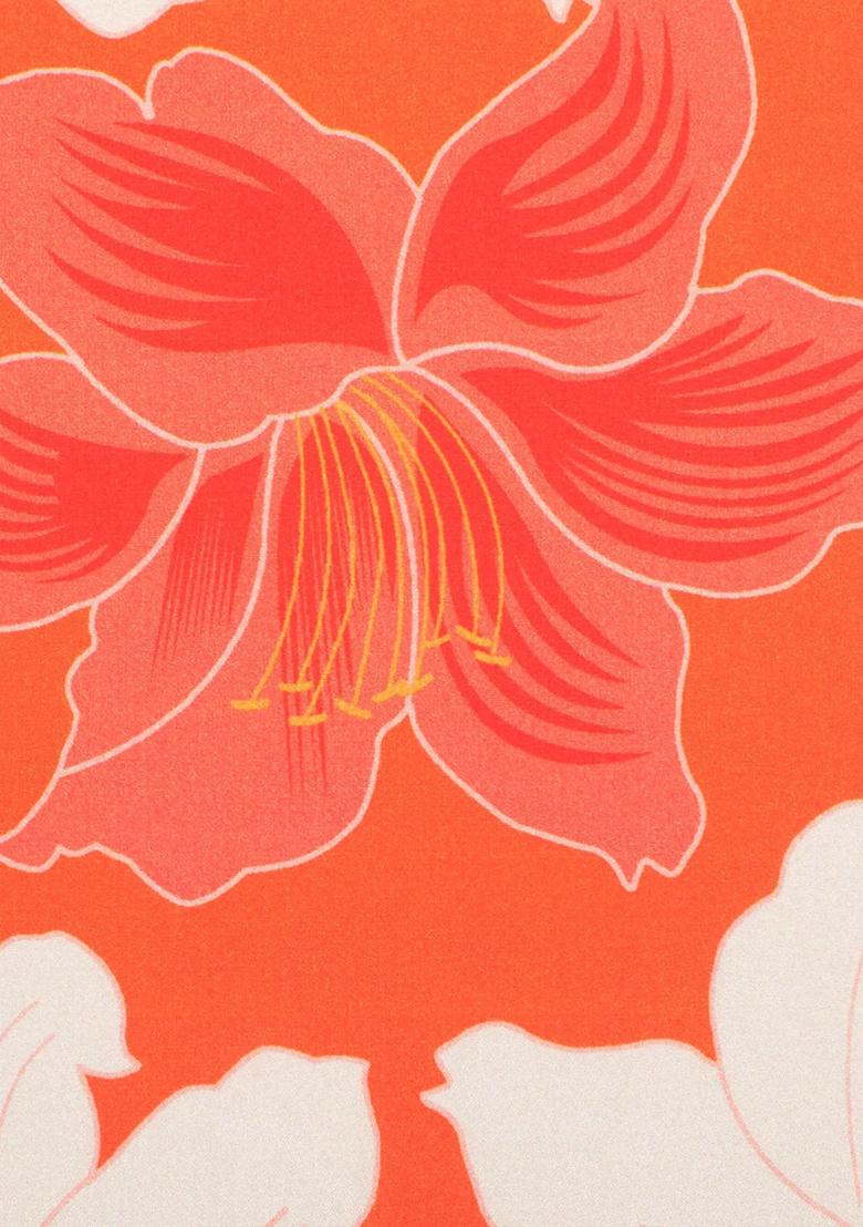 Orange Floral Print Silk Pre Draped Saree Set - Indya