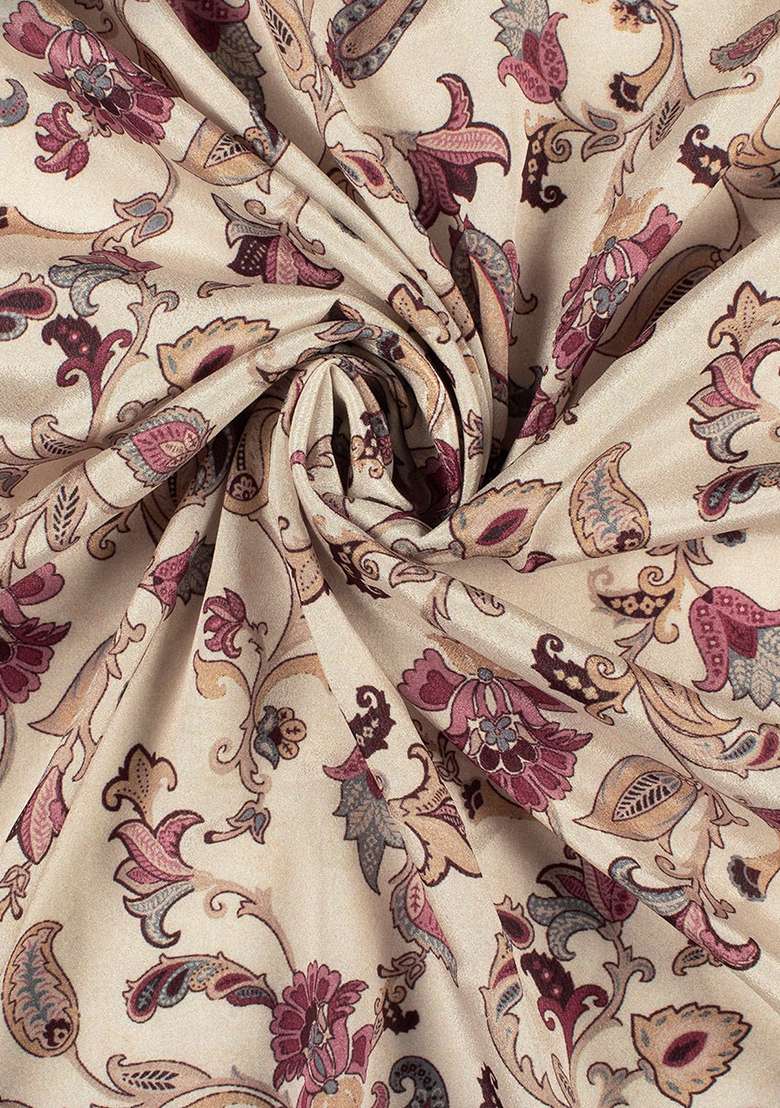 Muted Brown Floral Print Silk Blend Pre Draped Saree Set for Diwali and Festive Wear - Indya