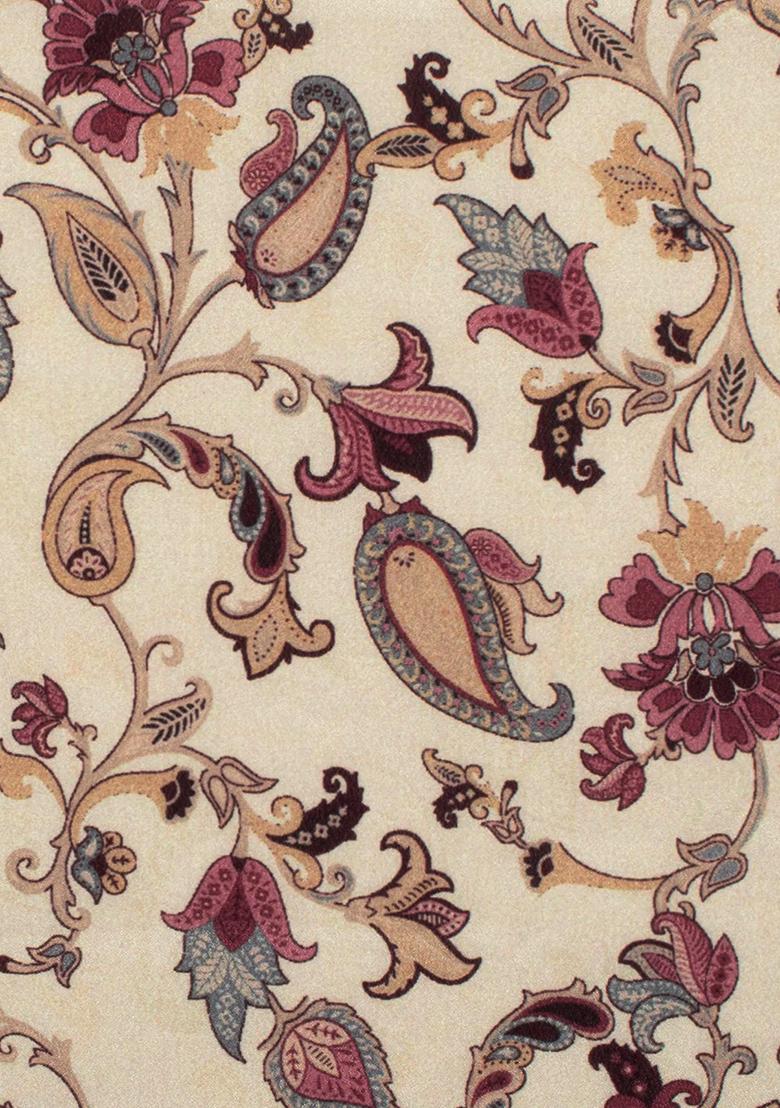 Muted Brown Floral Print Silk Pre Draped Saree Set - Indya