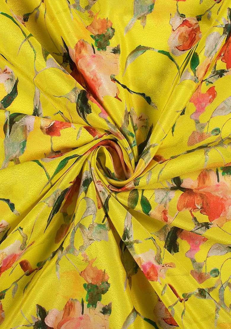 Mustard Yellow Silk Blend Pre Draped Saree Set with Floral Print for Diwali | Wedding & Festive Wear - Indya