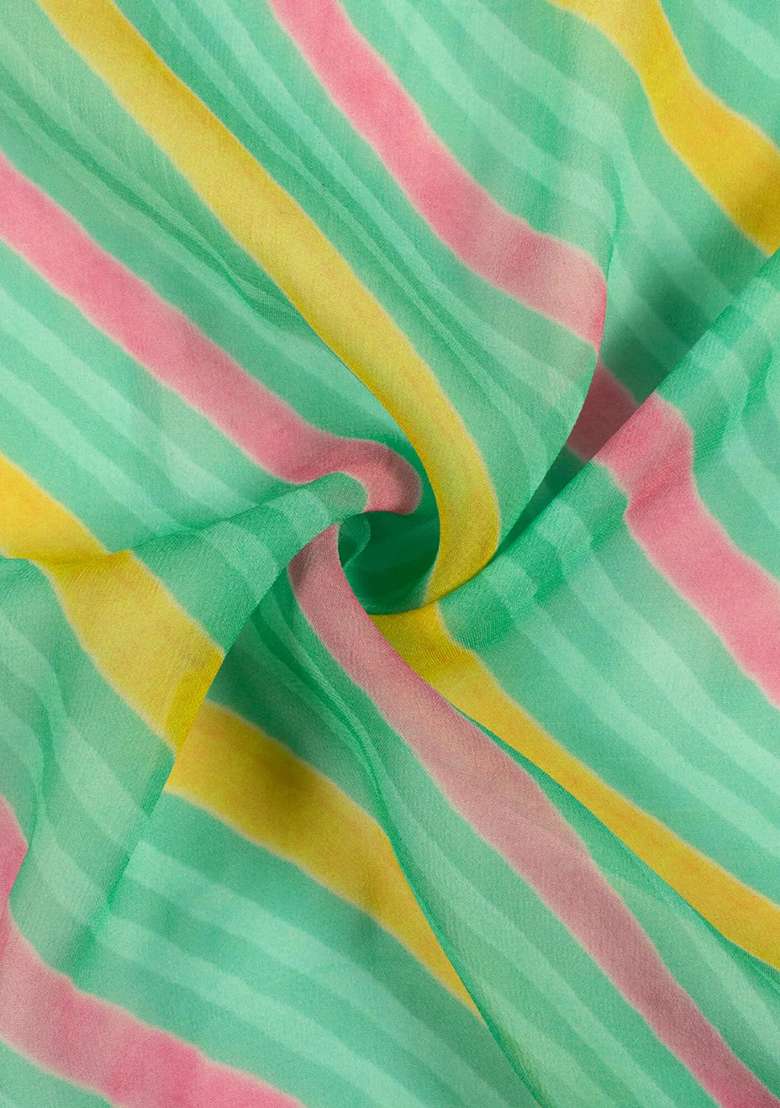Mint Green Abstract Print Georgette Pre Draped Saree Set - Indya