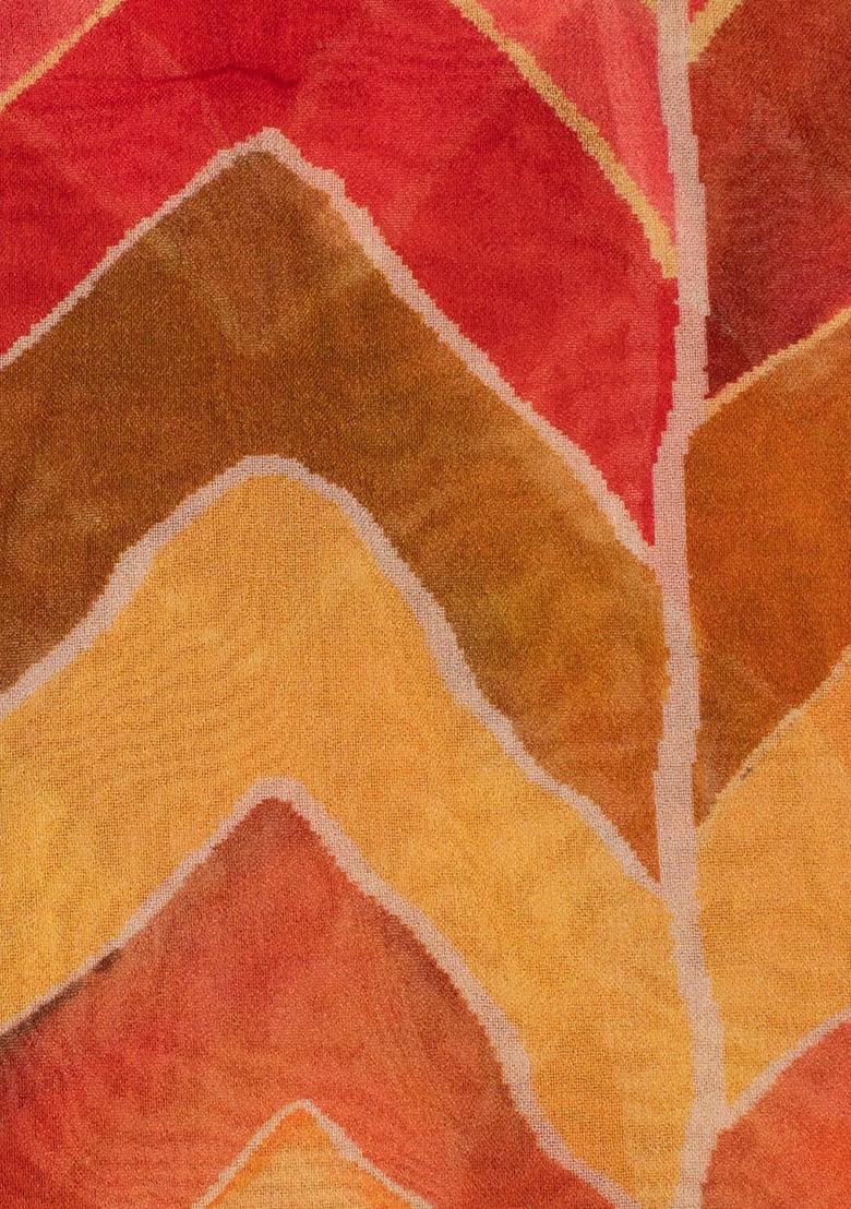 Orange Abstract Print Georgette Pre Draped Saree Set - Indya