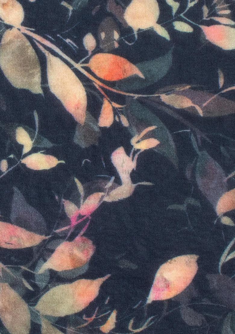 Navy Blue Floral Print Georgette Pre Draped Saree Set - Indya