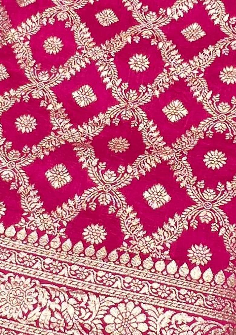 Rani Pink Silk Pre Draped Saree Set for Diwali and Festive Wear - Indya