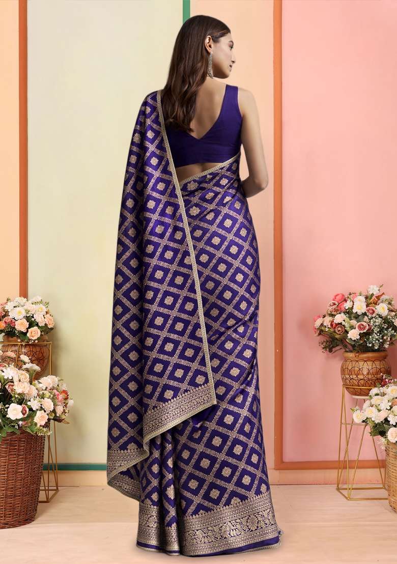 Purple Silk Pre Draped Saree Set for Diwali | Wedding & Festive Wear - Indya