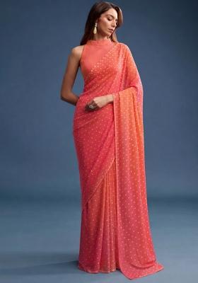 Peach Silk Pre Draped Saree Set