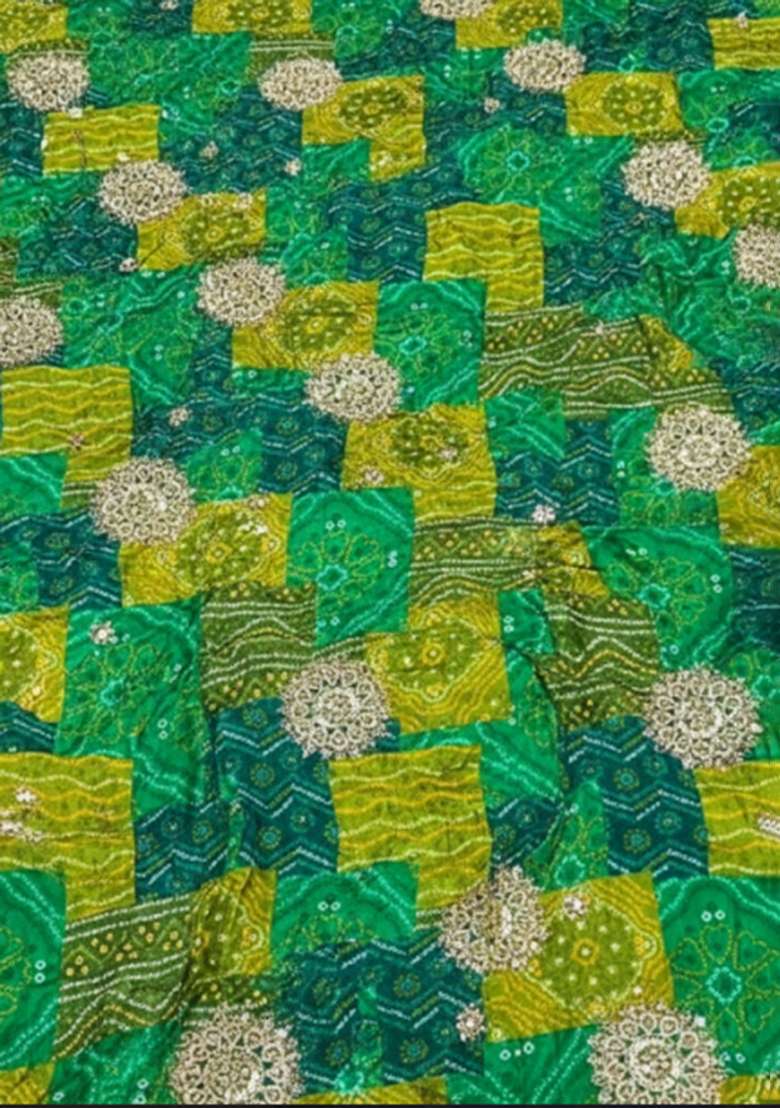 Green Bandhani Print Crepe Pre Draped Saree Set - Indya