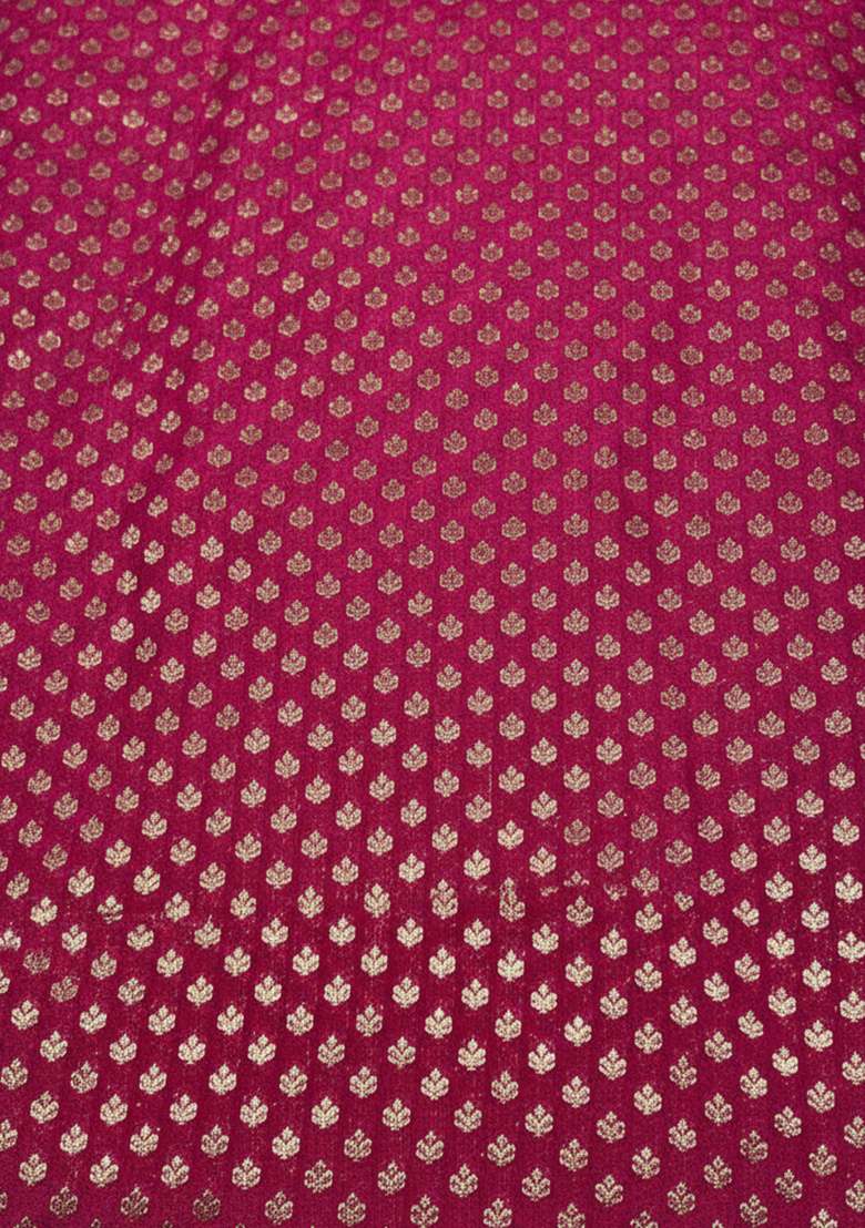 Rani Pink Silk Blend Pre Draped Saree Set for Diwali and Festive Wear - Indya