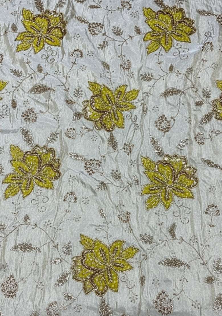 Yellow Floral Print Tissue Pre Draped Saree Set - Indya