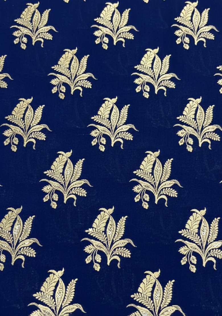 Navy Blue Brocade Pre Draped Saree Set for Diwali and Festive Wear - Indya