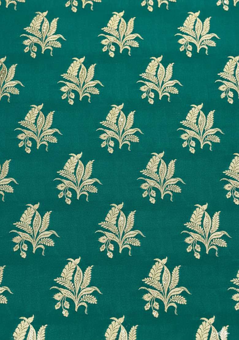 Emerald Green Brocade Pre Draped Saree Set for Diwali and Festive Wear - Indya