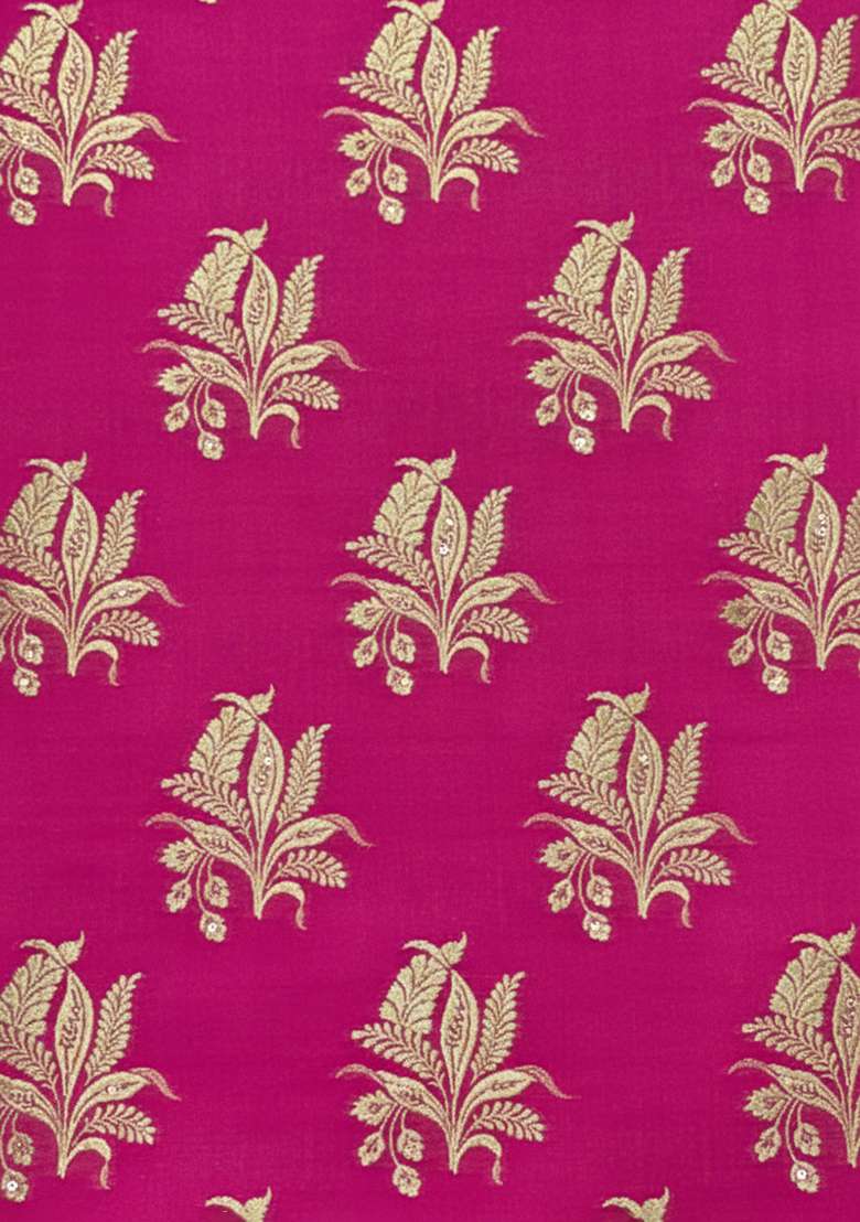 Rani Pink Brocade Pre Draped Saree Set for Diwali and Festive Wear - Indya