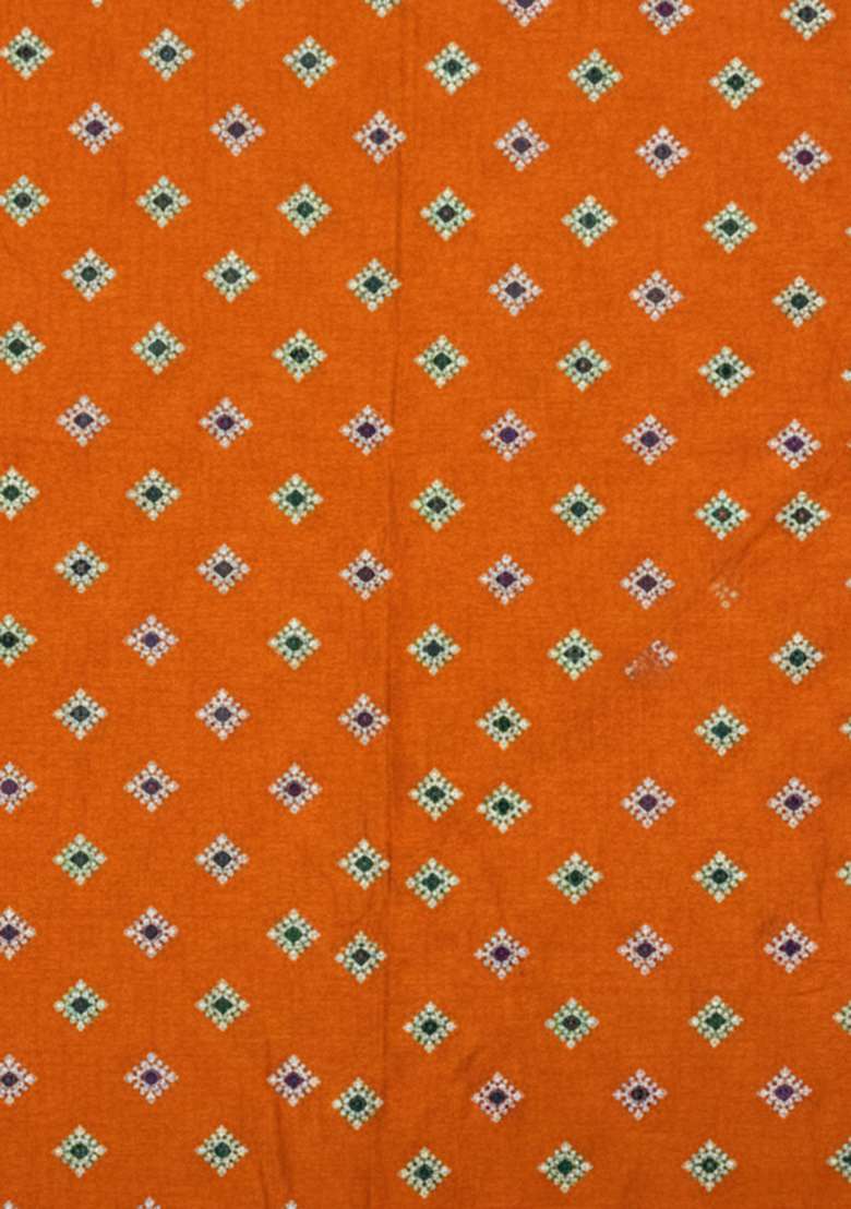 Orange Embroidered Chinon Pre Draped Saree Set - Indya