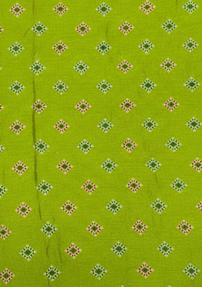 Lime Green Embroidered Chinon Pre Draped Saree Set - Indya