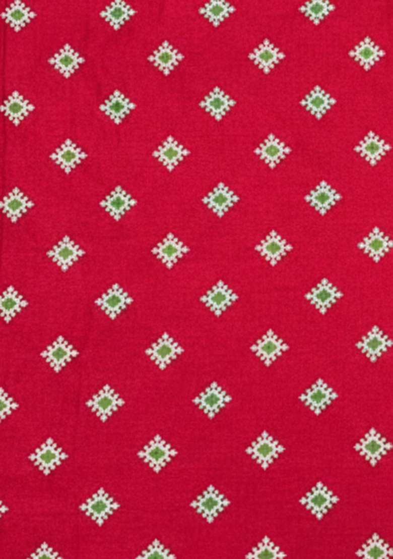 Red Embroidered Chinon Pre Draped Saree Set for Diwali and Festive Wear - Indya