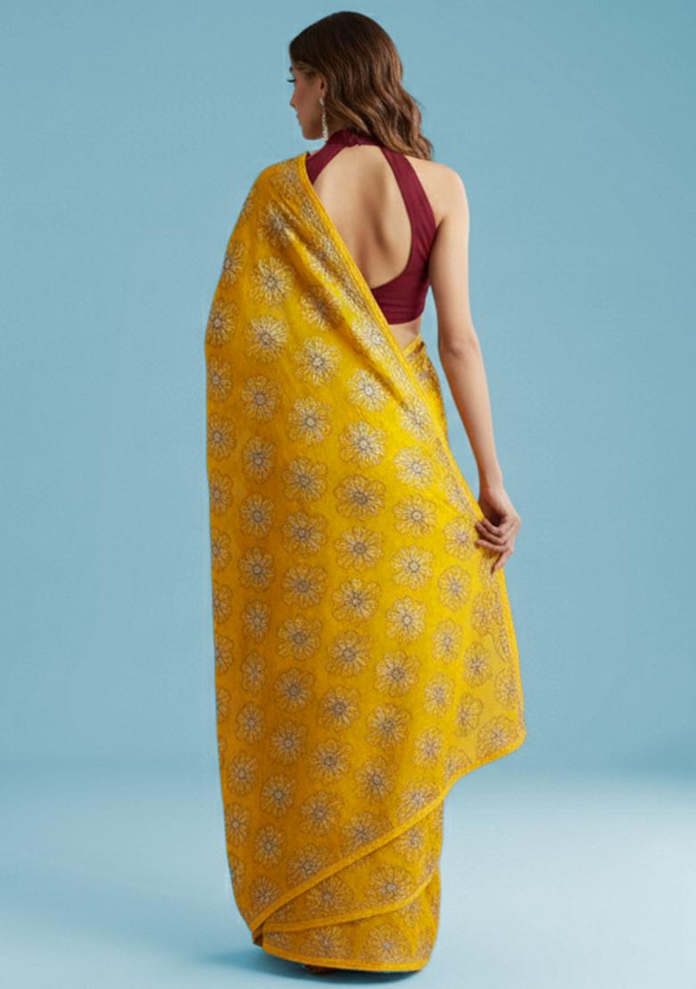 Yellow Sequin Silk Lehenga Set - Indya