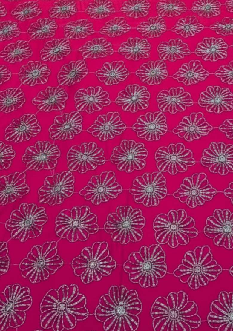 Rani Pink Sequin Silk Blend Pre Draped Saree Set - Indya