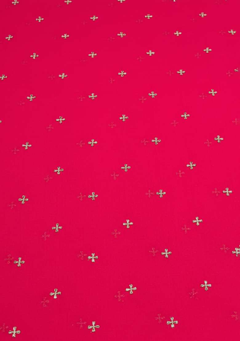 Rani Pink Embroidered Organza Pre Draped Saree Set - Indya