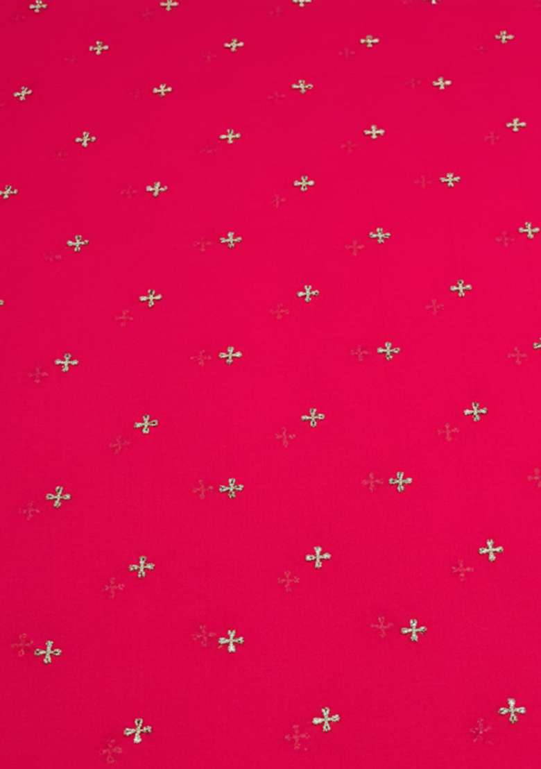 Bright Pink Embroidered Organza Pre Draped Saree Set - Indya