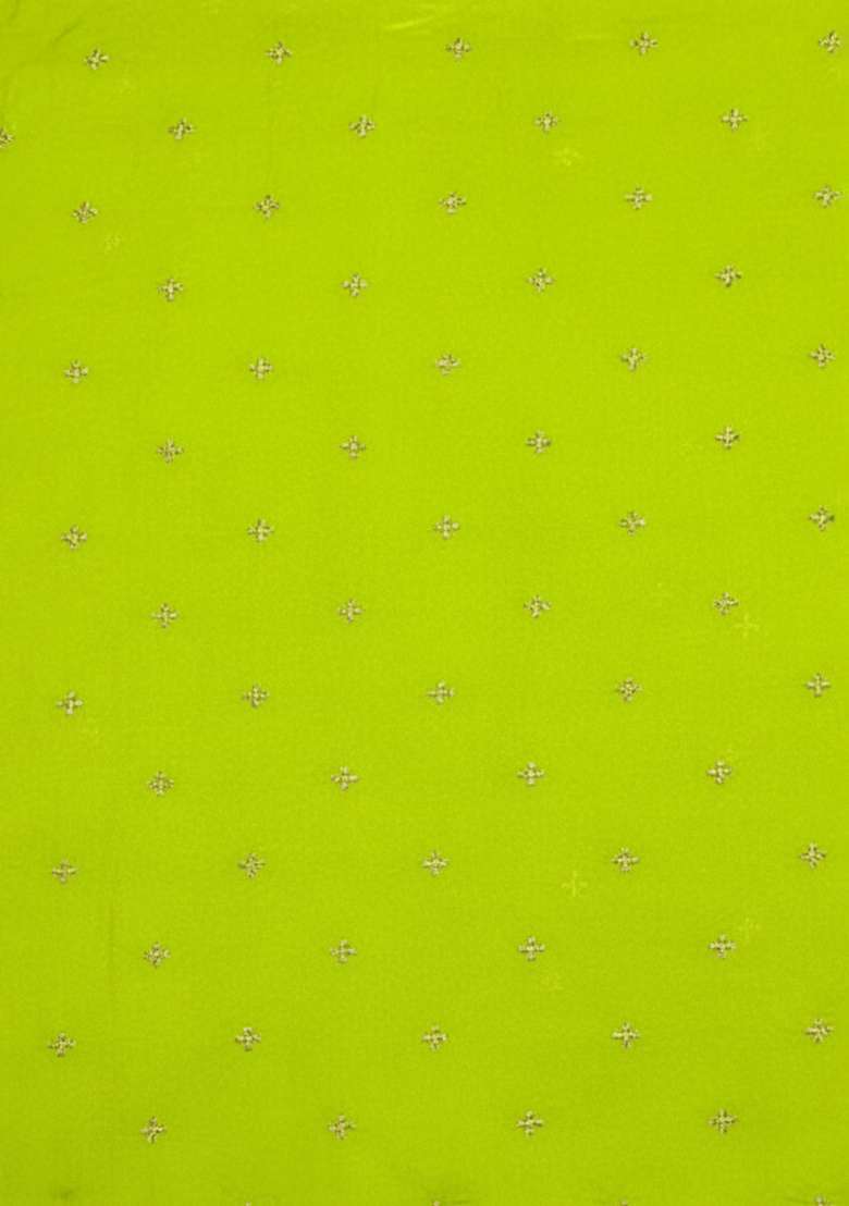 Lime Green Embroidered Organza Pre Draped Saree Set - Indya