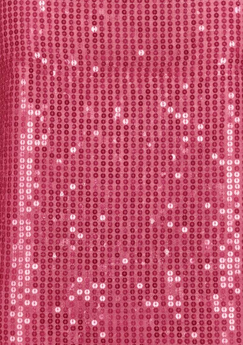 Pink Sequin Georgette Pre Draped Saree Set - Indya