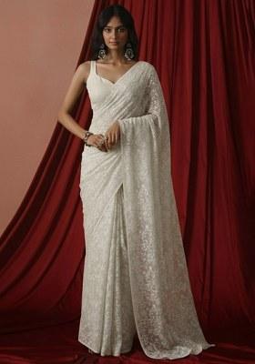 Off White Tissue Pre Draped Saree Set