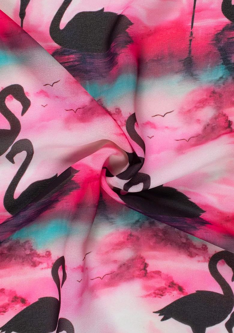 Pink Figure Print Georgette Pre Draped Saree Set - Indya