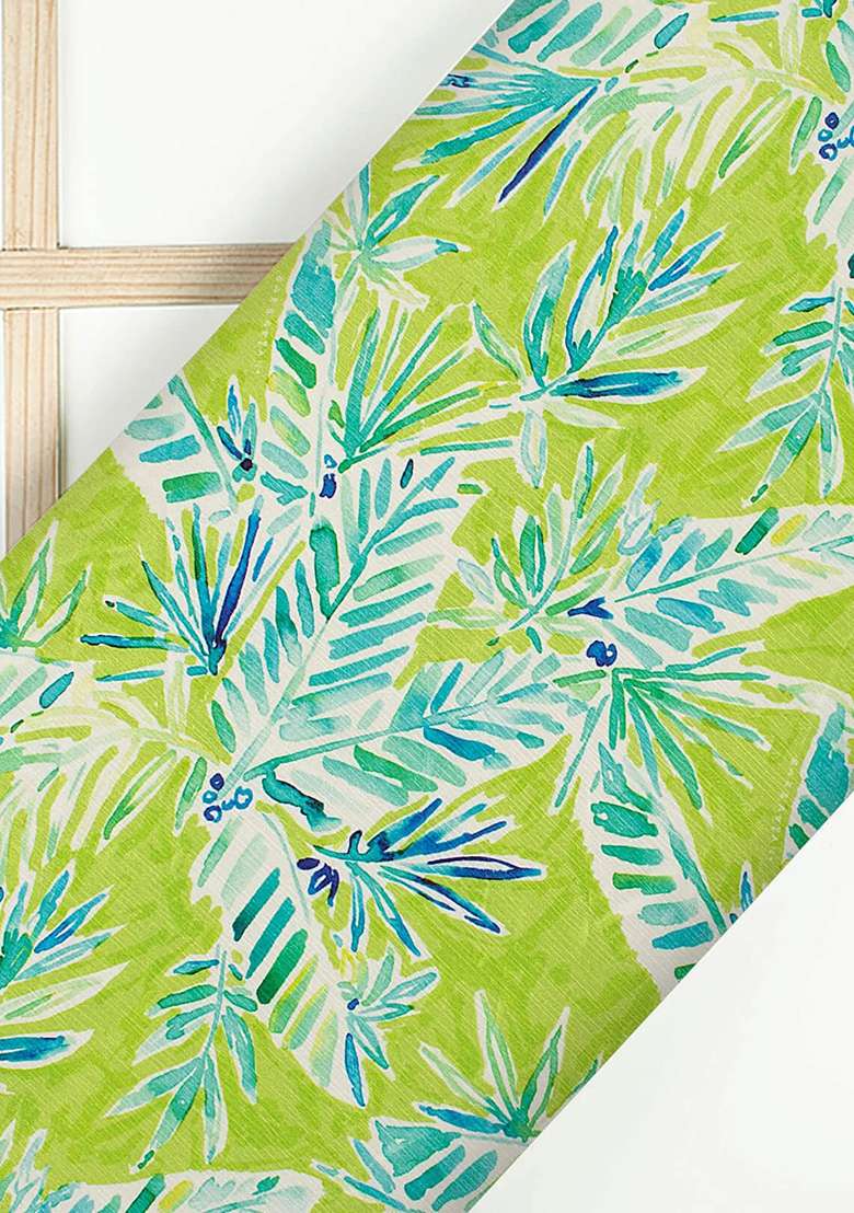 Mint Green Floral Print Chinon Pre Draped Saree Set - Indya
