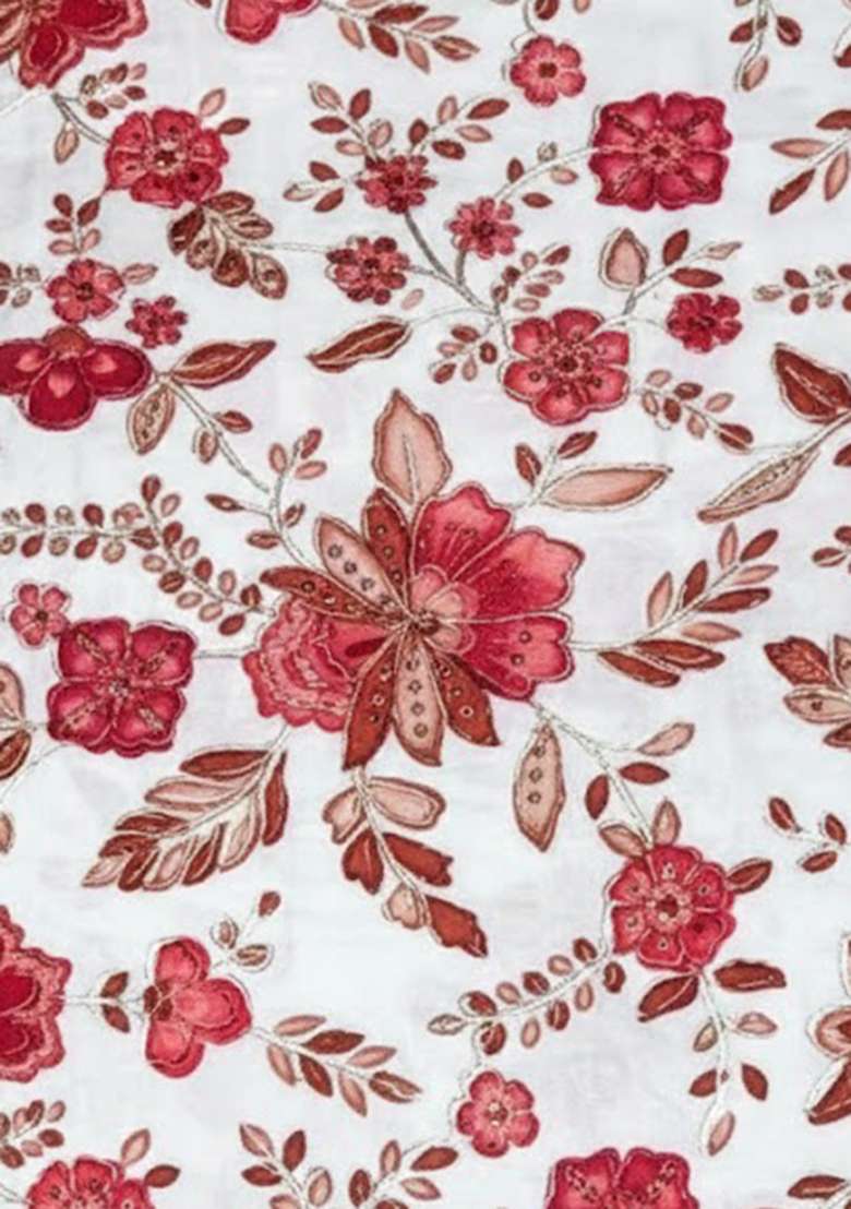 Red Floral Print Crepe Pre Draped Saree Set for Diwali and Festive Wear - Indya