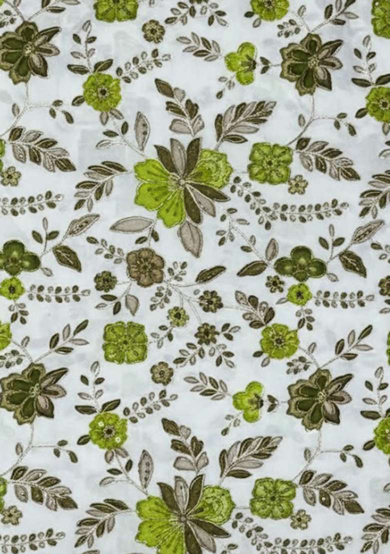 Green Floral Print Crepe Pre Draped Saree Set for Diwali and Festive Wear - Indya