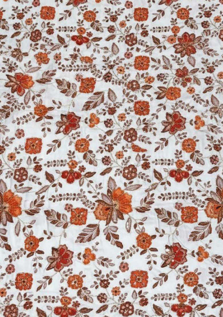 Rust Crepe Pre Draped Saree Set with Floral Print for Diwali | Wedding & Festive Wear - Indya