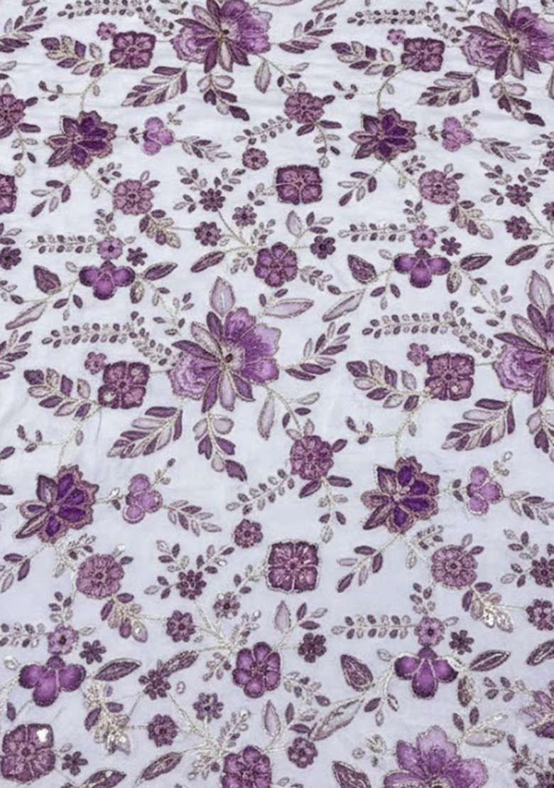 Purple Crepe Pre Draped Saree Set with Floral Print for Diwali | Wedding & Festive Wear - Indya