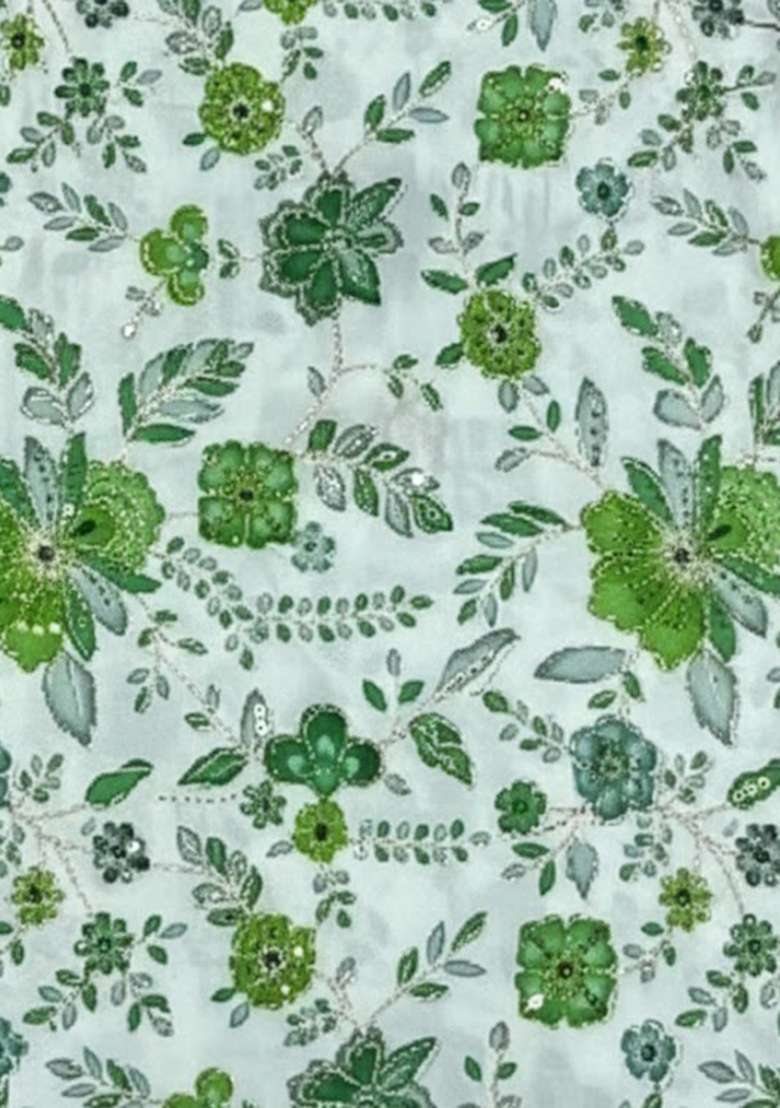Green Crepe Pre Draped Saree Set with Floral Print for Diwali | Wedding & Festive Wear - Indya