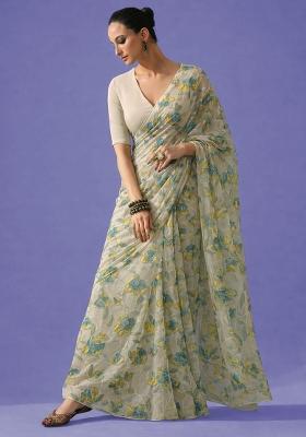 Leaf Green Embroidered Organza Pre Draped Saree Set