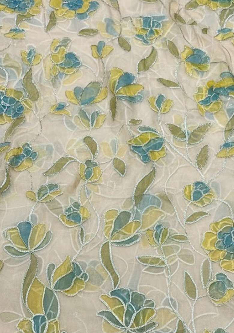 Leaf Green Embroidered Organza Pre Draped Saree Set - Indya