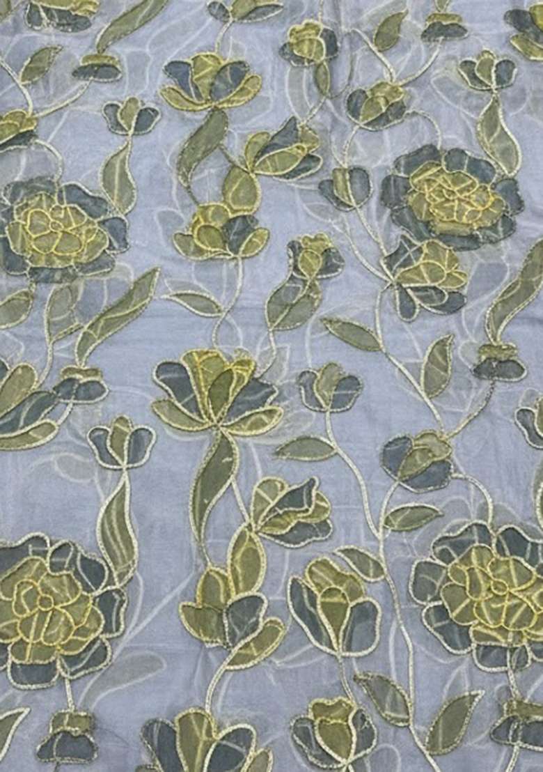 Light Green Embroidered Organza Pre Draped Saree Set - Indya
