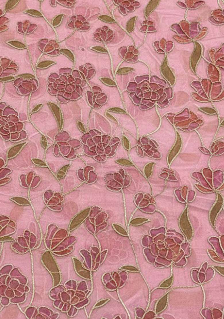Blush Pink Embroidered Organza Pre Draped Saree Set - Indya