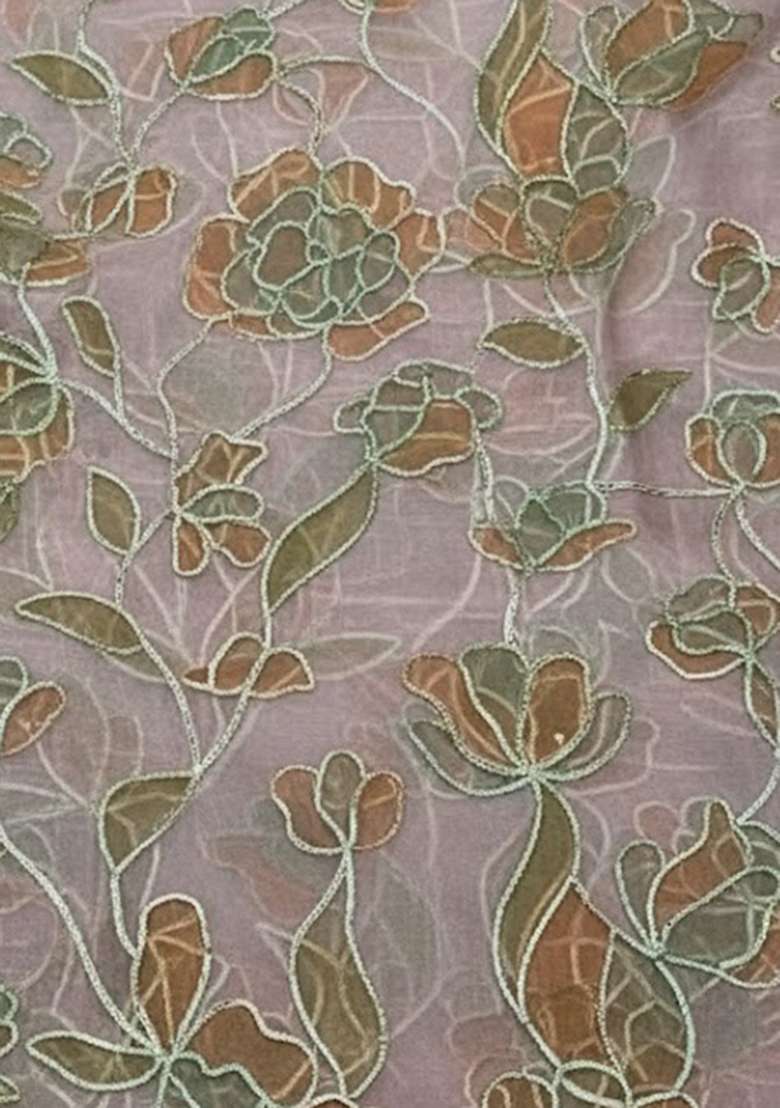 Mauve Embroidered Organza Pre Draped Saree Set - Indya