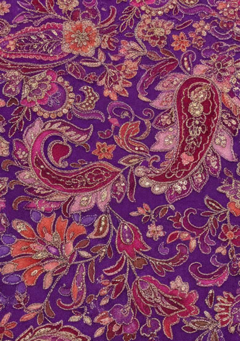 Purple Crepe Pre Draped Saree Set with Embroidered for Diwali | Wedding & Festive Wear - Indya