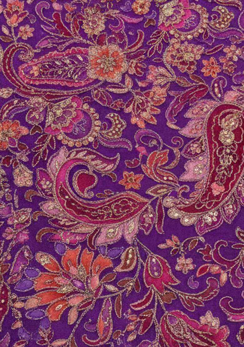 Purple Embroidered Crepe Pre Draped Saree Set for Diwali and Festive Wear - Indya