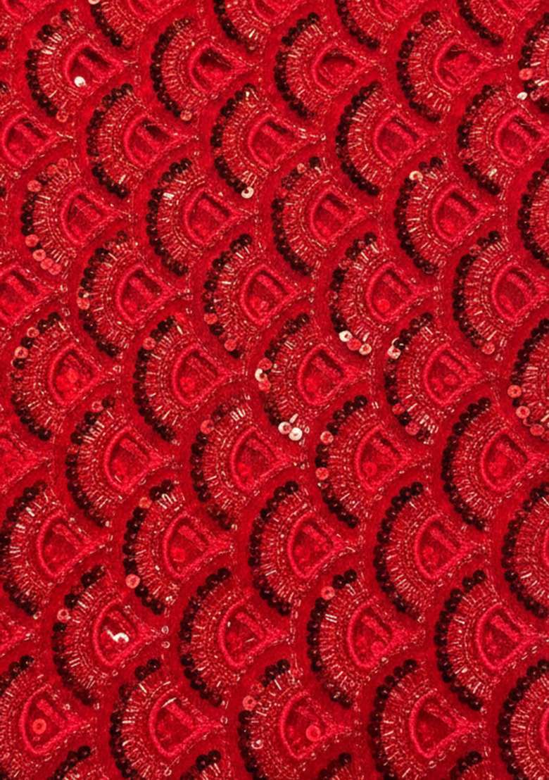Red Embroidered Net Pre Draped Saree Set - Indya