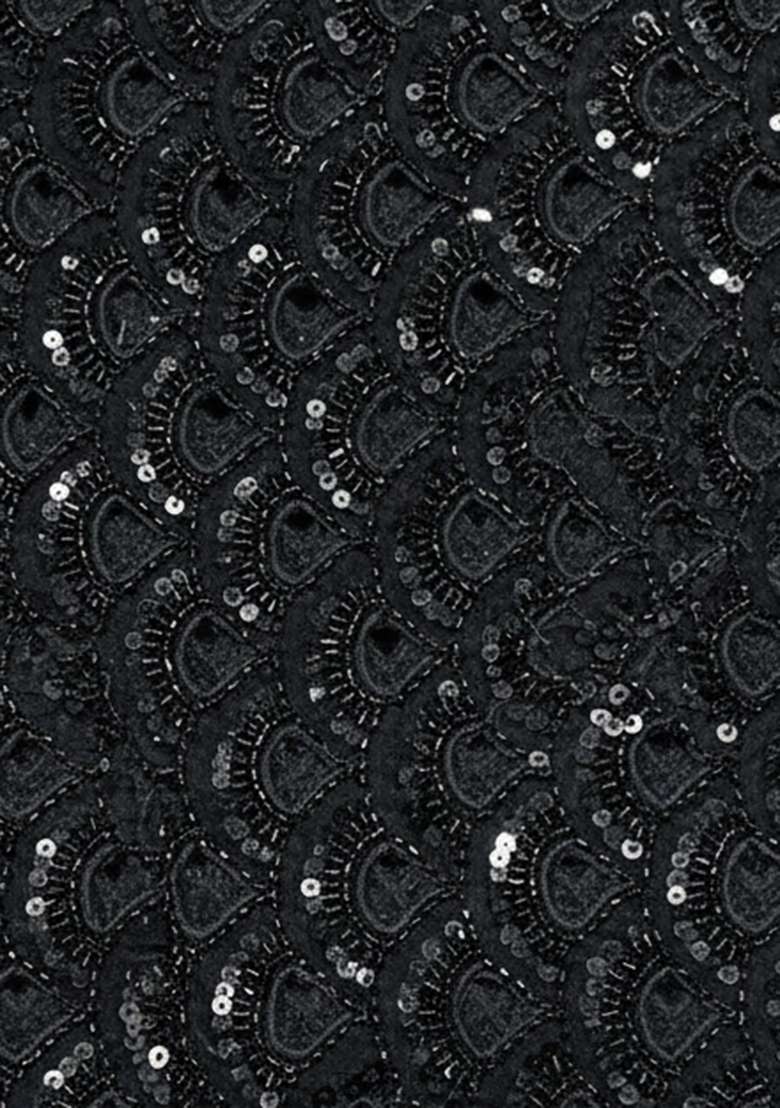 Black Embroidered Net Pre Draped Saree Set - Indya