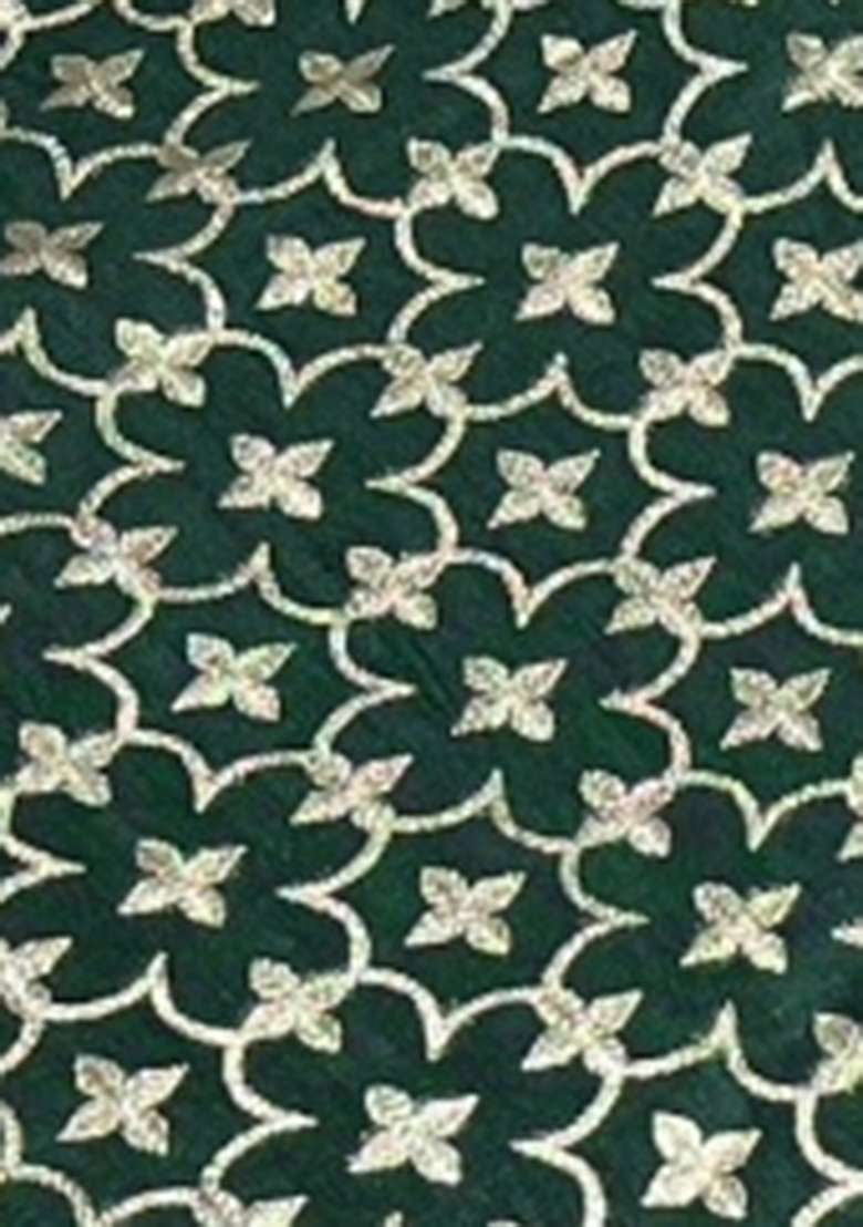 Green Silk Pre Draped Saree Set - Indya