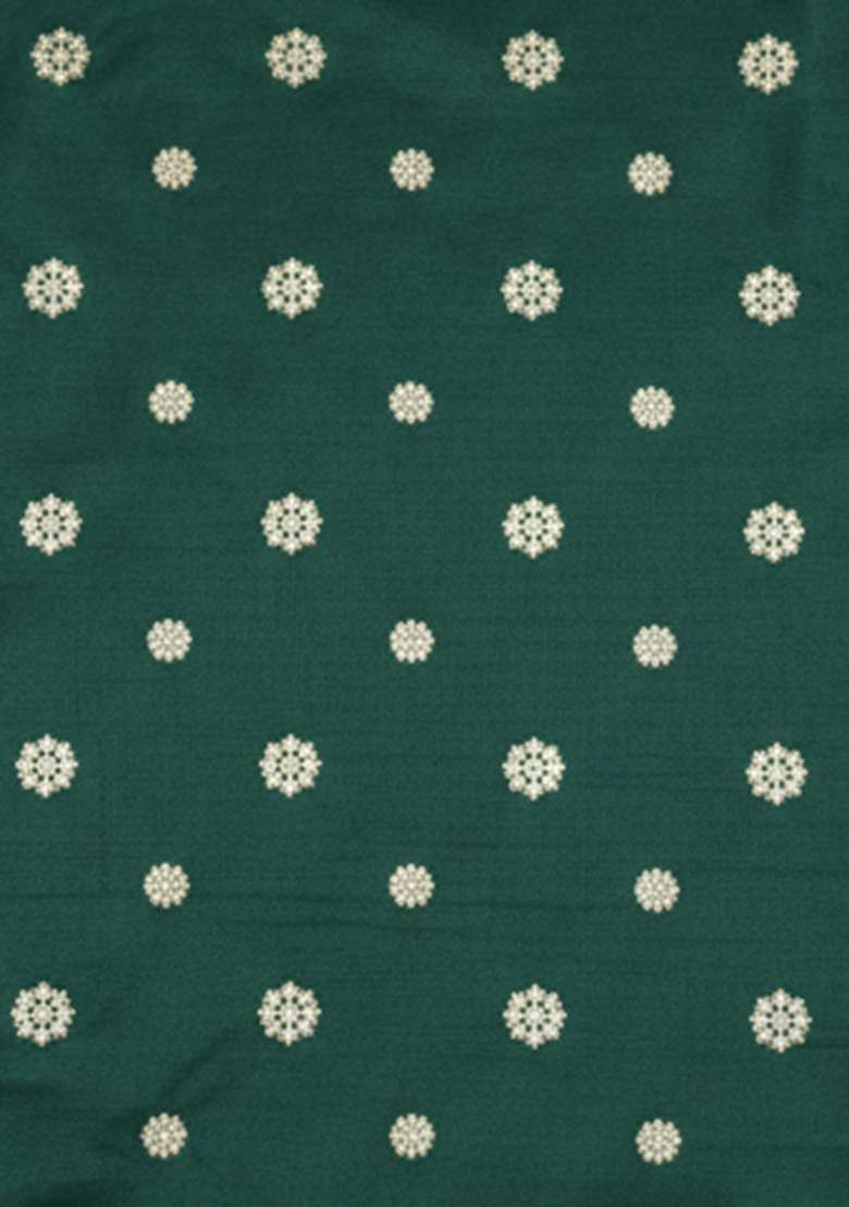 Dark Green Silk Pre Draped Saree Set - Indya