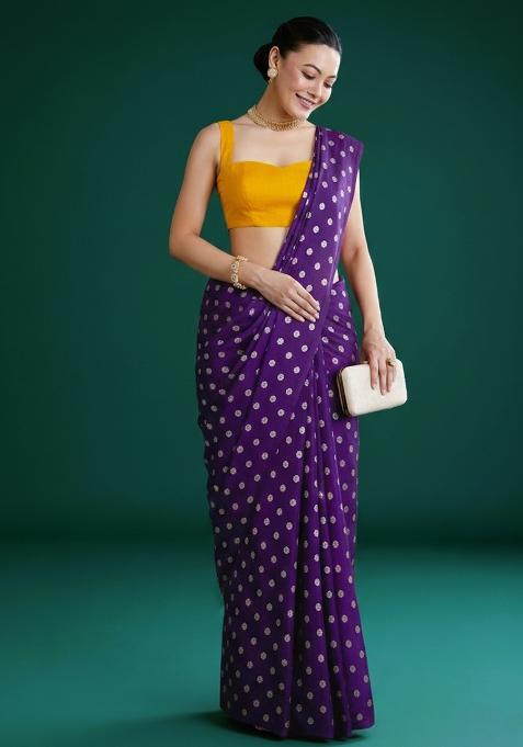 Deep Purple Silk Pre Draped Saree Set