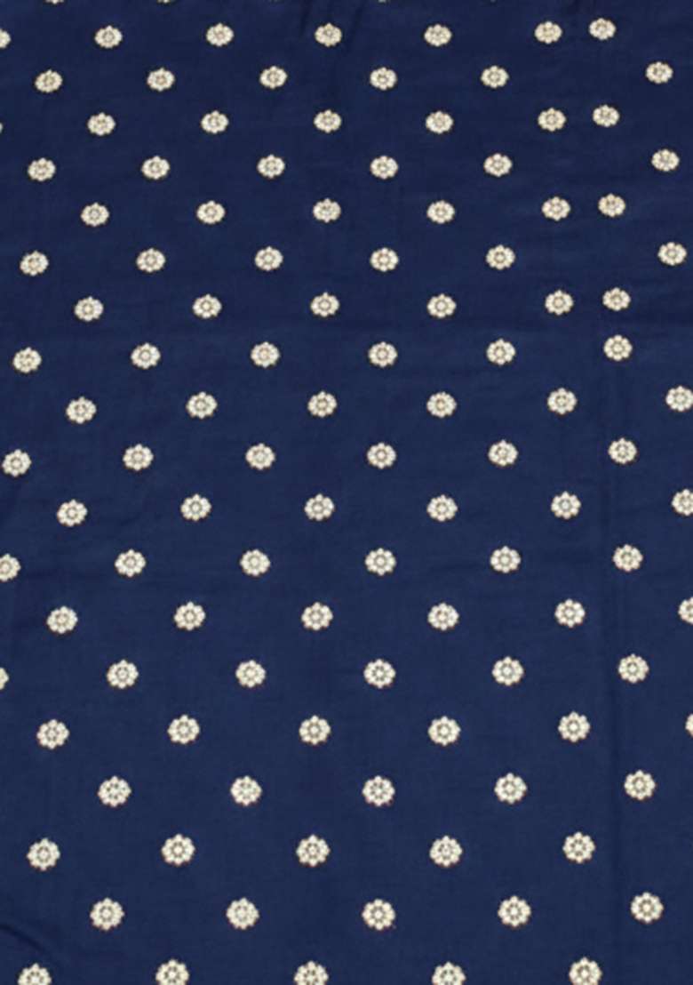 Navy Blue Silk Pre Draped Saree Set - Indya