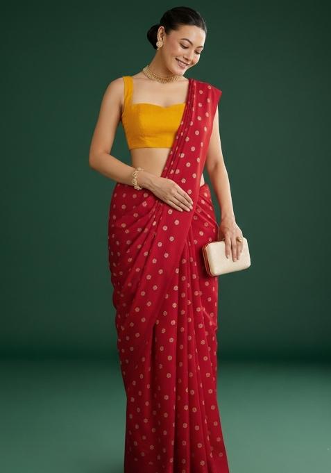 Red Silk Pre Draped Saree Set
