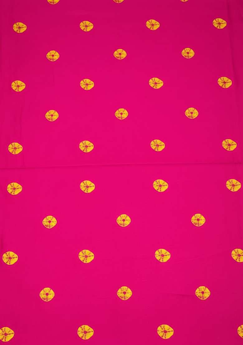 Rani Pink Printed Satin Pre Draped Saree Set - Indya