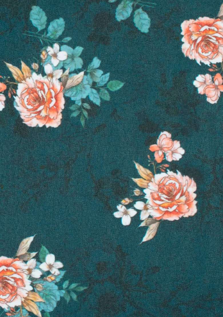 Peacock Blue Georgette Pre Draped Saree Set with Floral Print for Diwali | Wedding & Festive Wear - Indya
