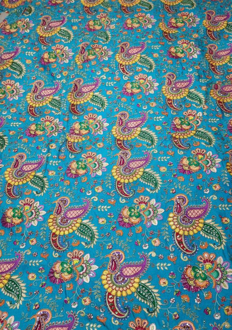 Sea Green Floral Print Crepe Pre Draped Saree Set for Diwali and Festive Wear - Indya